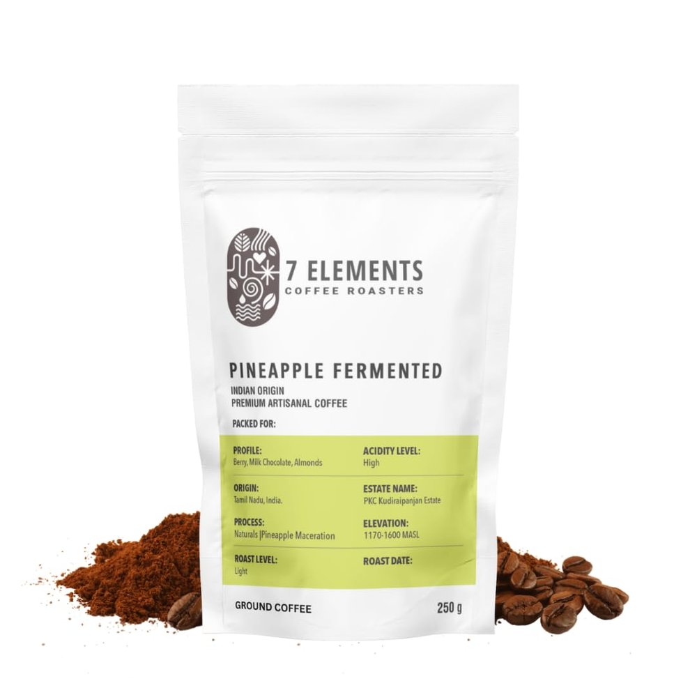 7 Elements Coffee Roasters Pineapple Fermented Ground Coffee - 250 g (Pack of 1) | Light Roast (Cold Brew Grind) | 100% Arabica Freshly Roasted Coffee Grounds | Rich Flavorful Coffee