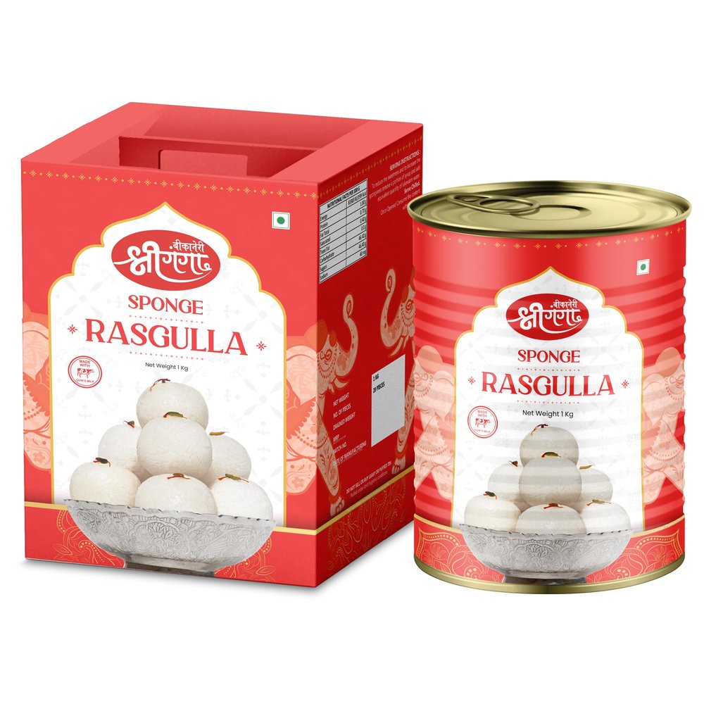 Bikaneri Shree Ganga Spongy Rasgulla, 1Kg Tin, Traditional Bikaneri Sweet, Bikaneri Mithai, Shahi Sweet Delicacy, 20 Pieces