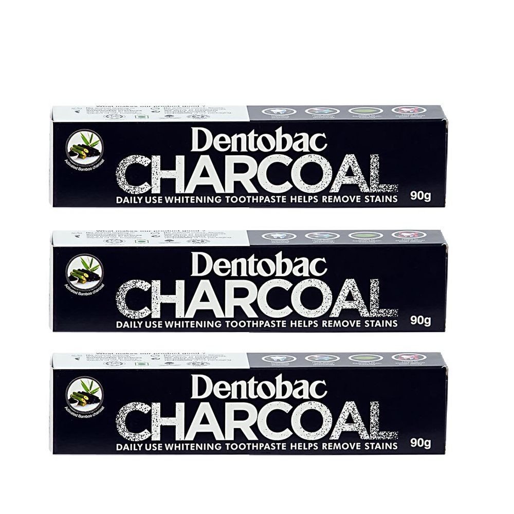 Dentobac Activated Charcoal Toothpaste 90g (Pack of 3)  Whitening & Detox Formula with Fluoride Protection  Fights Plaque, Stains & Cavities  Cool & Refreshing Mouthfeel
