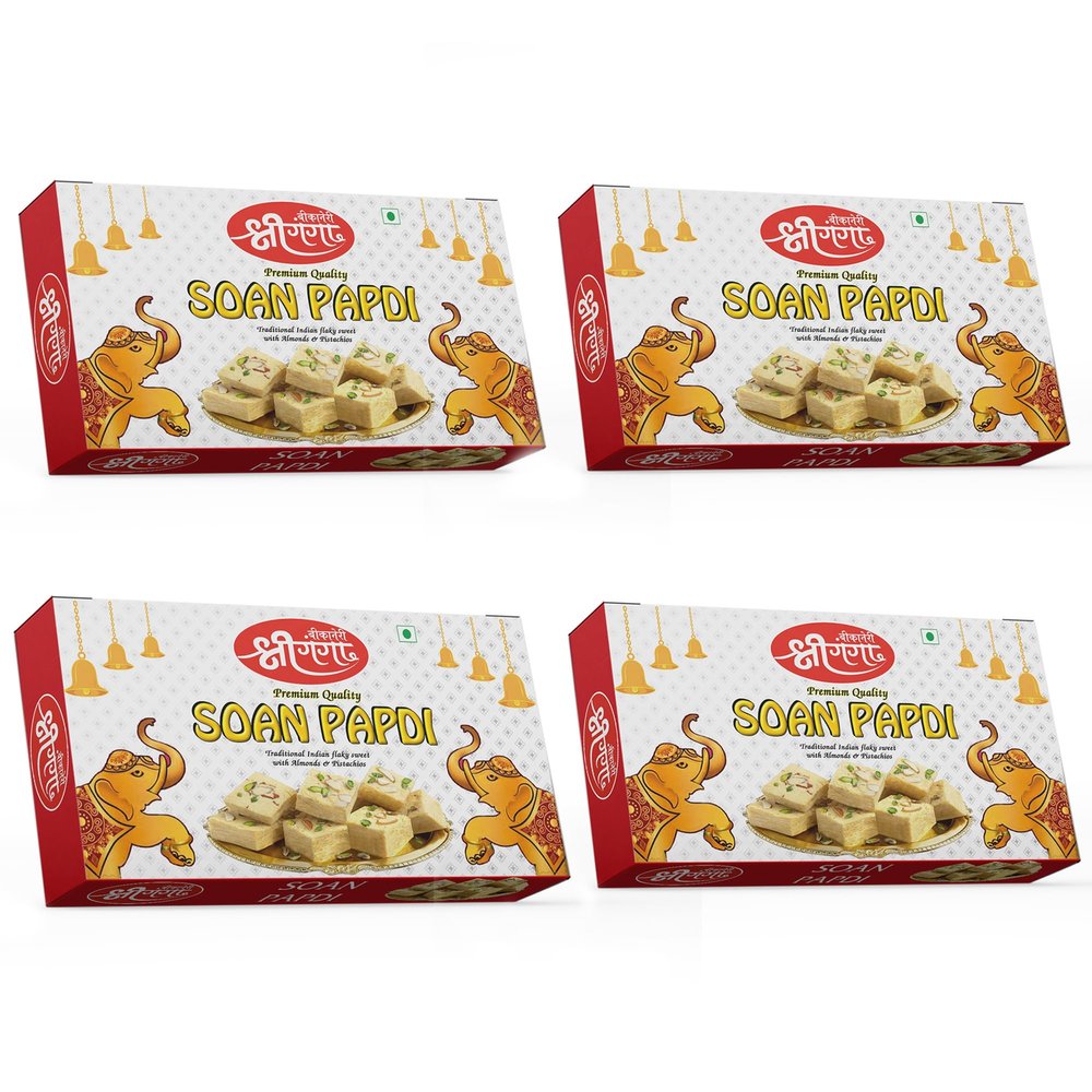 Bikaneri Shree Ganga Soft and Flaky Soan Papdi, 1.6Kg (400gm x 4) Box, Delicious Traditional Bikaneri Sweet, Bikaneri Mithai, Shahi Sweet Delicacy