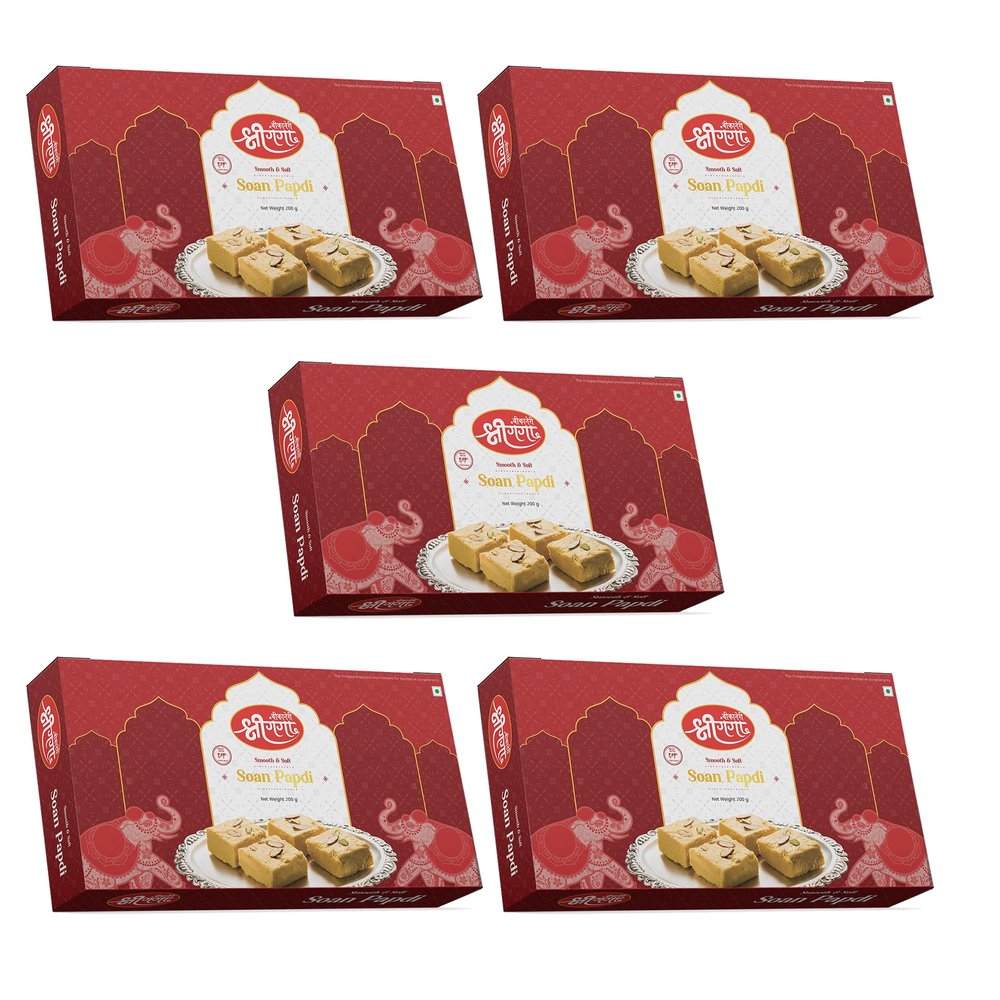 Bikaneri Shree Ganga Soft and Flaky Soan Papdi, 1Kg (200Gm x 5) Box, Delicious Traditional Bikaneri Sweet, Bikaneri Mithai, Shahi Sweet Delicacy