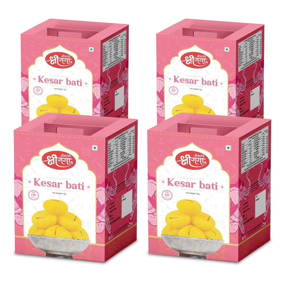 Bikaneri Shree Ganga Kesar Bati - 4kg (1Kg Pack of 4) (80 Pieces) | Soft and Delicious Indian Sweet | Perfect for Celebrations and Festivals