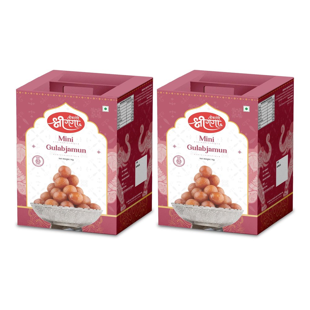 Bikaneri Shree Ganga Mini Gulab Jamun - 2Kg (1Kg Pack of 2) (60 Pieces) | Irresistibly Soft & Sweet Indian Dessert | Perfect for Celebrations & Gifting | Authentic Taste to Satisfy Your Sweet Tooth
