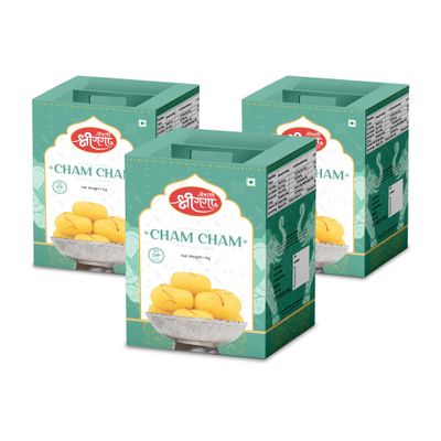 Bikaneri Shree Ganga Cham Cham - 3Kg (1Kg Pack of 3) (42 Pieces) | Authentic Indian Sweet Treat | Perfect for Celebrations & Gifting | Soft, Delicious & Traditional Taste | Satisfy Your Sweet Cravings