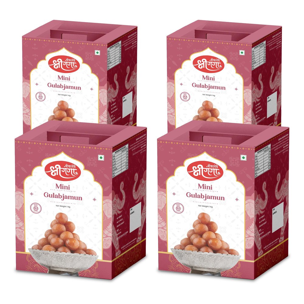 Bikaneri Shree Ganga Mini Gulab Jamun - 4Kg (1Kg Pack of 4) (120 Pieces) | Irresistibly Soft & Sweet Indian Dessert | Perfect for Celebrations & Gifting | Authentic Taste to Satisfy Your Sweet Tooth
