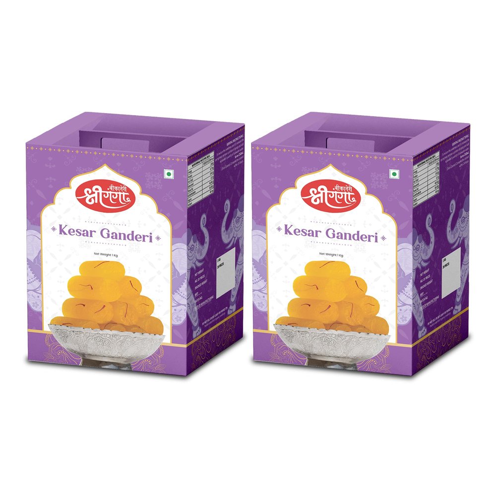 Bikaneri Shree Ganga Kesar Ganderi - 2kg (1Kg Pack of 2) (40 Pieces) | Soft and Delicious Indian Sweet | Perfect for Celebrations and Festivals