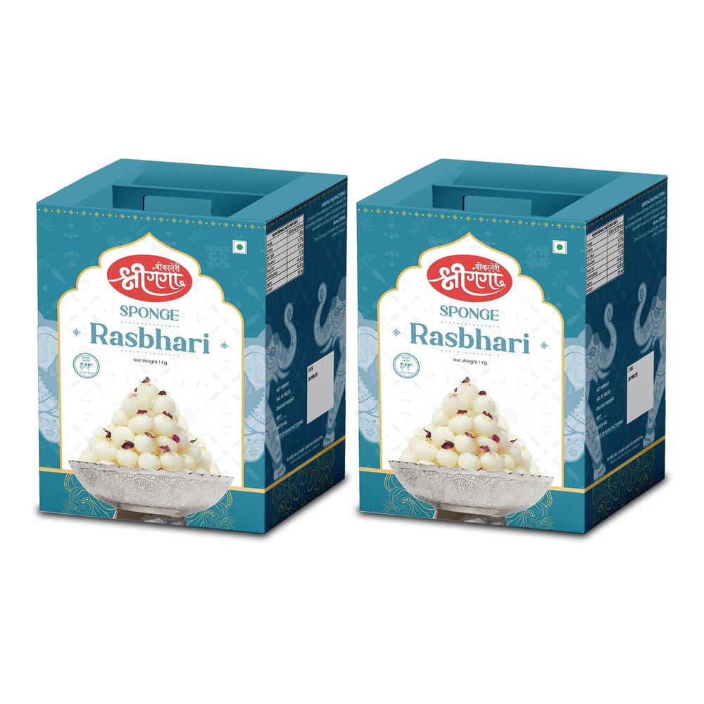 Bikaneri Shree Ganga Rasbhari - 2Kg (1Kg Pack of 2) (80 Pieces) | Deliciously Soft & Juicy Indian Sweet | Perfect for Festivals & Gifting | Authentic Taste to Delight Your Sweet Cravings