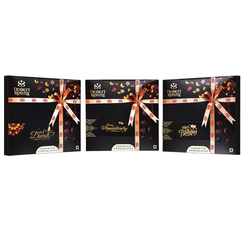 DESSERTSPRING Warm Greetings - 185G - Message Box - Black - Combo Of Diwali + Happybirthday + Anniversay - Gift Hamper, Formal Gifting, Corporate Gitfing, Chocolate Gift Pack