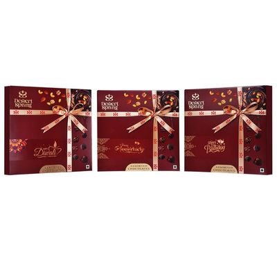 DESSERTSPRING Warm Greetings - 185G - Message Box - Red - Combo Of Diwali + Happybirthday + Anniversay - Gift Hamper, Formal Gifting, Corporate Gitfing, Chocolate Gift Pack