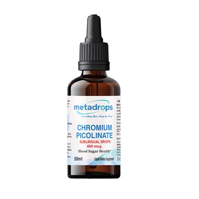 MetaDrops Liquid Chromium Picolinate 400mcg per Serving | Sublingual Drops for Enhanced Absorption | Supports Metabolism & Blood Sugar Levels | 50ml Bottle