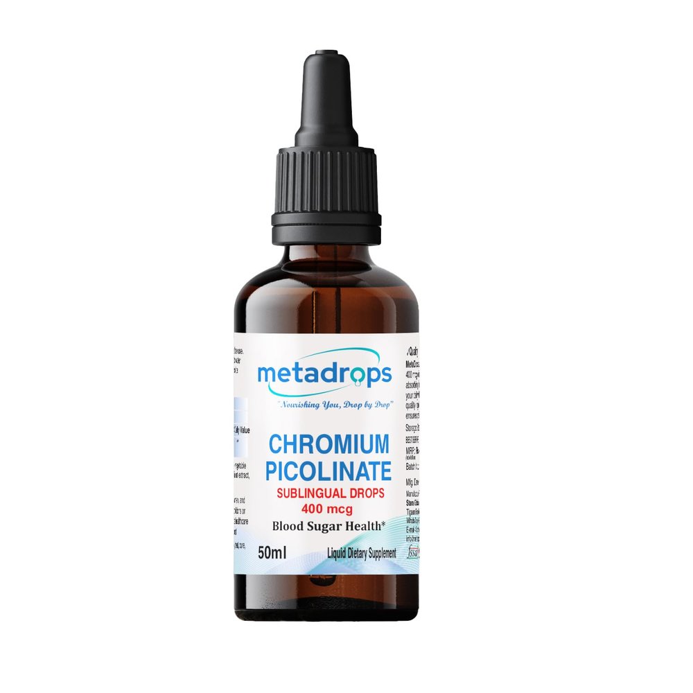 MetaDrops Liquid Chromium Picolinate 400mcg per Serving | Sublingual Drops for Enhanced Absorption | Supports Metabolism & Blood Sugar Levels | 50ml Bottle