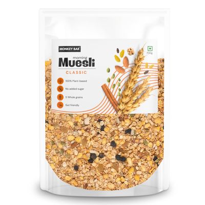 MONKEY BAR Morning Muesli - Classic - No Added Sugar | 700g | with Probiotics | Healthy Breakfast Cereal | Granola | Supersaver Pack