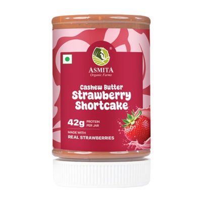 Asmita Organic Farms Strawberry Cashew Butter 250g | Made with Real Strawberries | Naturally Sweetened | High-Protein | Vegan & Gluten-Free | No Preservatives | Rich & Creamy Nut Butter Spread