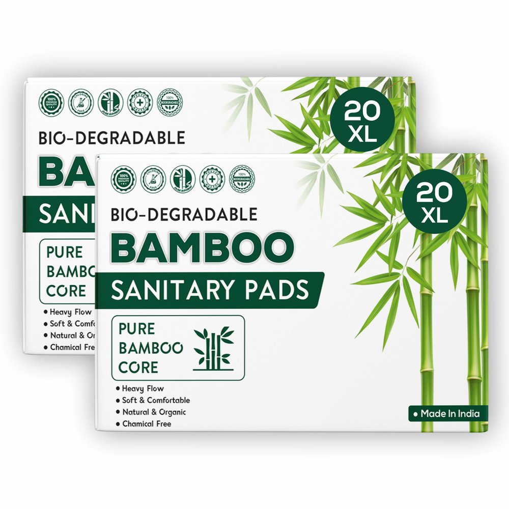 ELON Bio-Bamboo Sanitary Pad | Pack Of 40 Pads | XL-290mm | Pure Bamboo Base, Rash-Toxin-Irritation Free, High Absorbent, Heavy Flow, Extra Long Day-Night Napkin For Women, Anti-Bacterial |Skin Friendly
