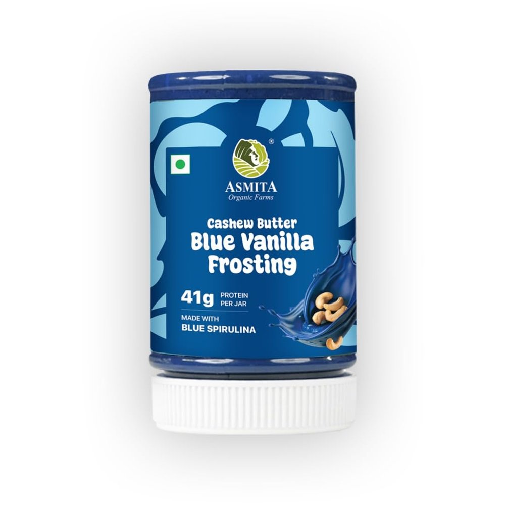 Asmita Organic Farms Blue Vanilla Cashew Butter 250g | Made with Monk Fruit, Blue Spirulina & Avocado Oil | Preservative Free & Zero Palm Oil | High Protein Spread | Great for Smoothies, Baking