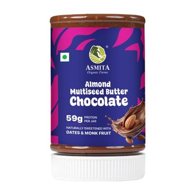 Asmita Organic Farms Creamy Chocolate Nut Butter 250g | Made with Almonds, Multi-Seeds & Avocado Oil | High-Protein Spread | Naturally Sweetened & Zero Palm Oil | Great for Spreads, Smoothies, Baking
