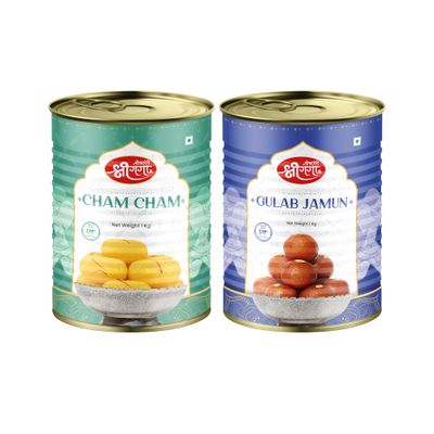 Bikaneri Shree Ganga Cham Cham 1Kg & Gulab Jamun 1Kg Combo - Savor Traditional Indian Sweets, Ideal for Gifting, Festivals & Celebrations | A Perfect Treat for Every Occasion