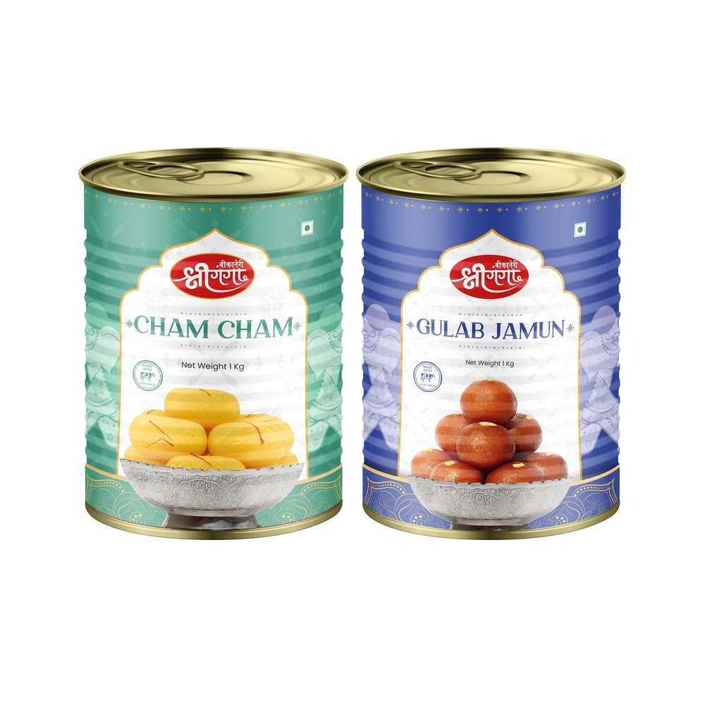 Bikaneri Shree Ganga Cham Cham 1Kg & Gulab Jamun 1Kg Combo - Savor Traditional Indian Sweets, Ideal for Gifting, Festivals & Celebrations | A Perfect Treat for Every Occasion