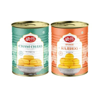 Bikaneri Shree Ganga Cham Cham 1Kg & Rajbhog 1Kg Sweet Combo - Experience the Rich Flavors of Indian Sweets, Ideal for Celebrations, Gifting & Festivals | A Perfect Sweet Indulgence