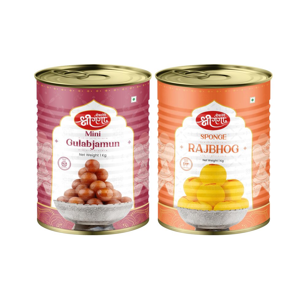 Bikaneri Shree Ganga Mini Gulab Jamun 1Kg & Rajbhog 1Kg Sweet Combo - Indulge in the Perfect Pair of Indian Delights, Ideal for Festivals, Gifting & Celebrations | A Delicious Treat Awaits