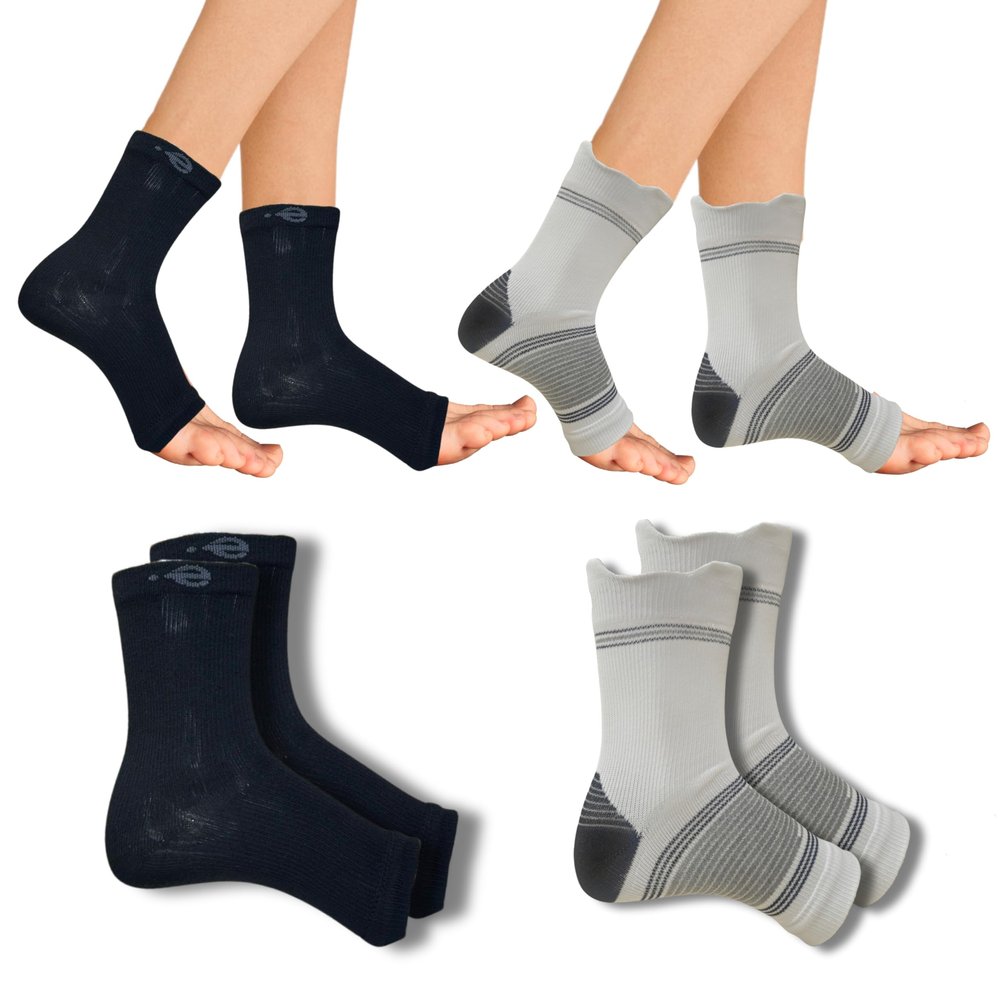 Compression Socks | Bamboo Cotton Open Toe | Women & Men | Plantar Fasciitis Socks for Neuropathy |Plantar Fasciitis Relief | Arch Support | Ankle & Foot Swelling | Black, Classic trio | Pack of 2