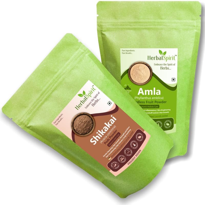 Herbal Spirit Shikakai Powder & Amla Powder for Hair Growth | Organic Amla Powder & Shikakai Powder for Hair | Sikakai & Amla Churna Powder | Aamlaa Powder & Shikakai Powder | 100gm each (Pack of 2)