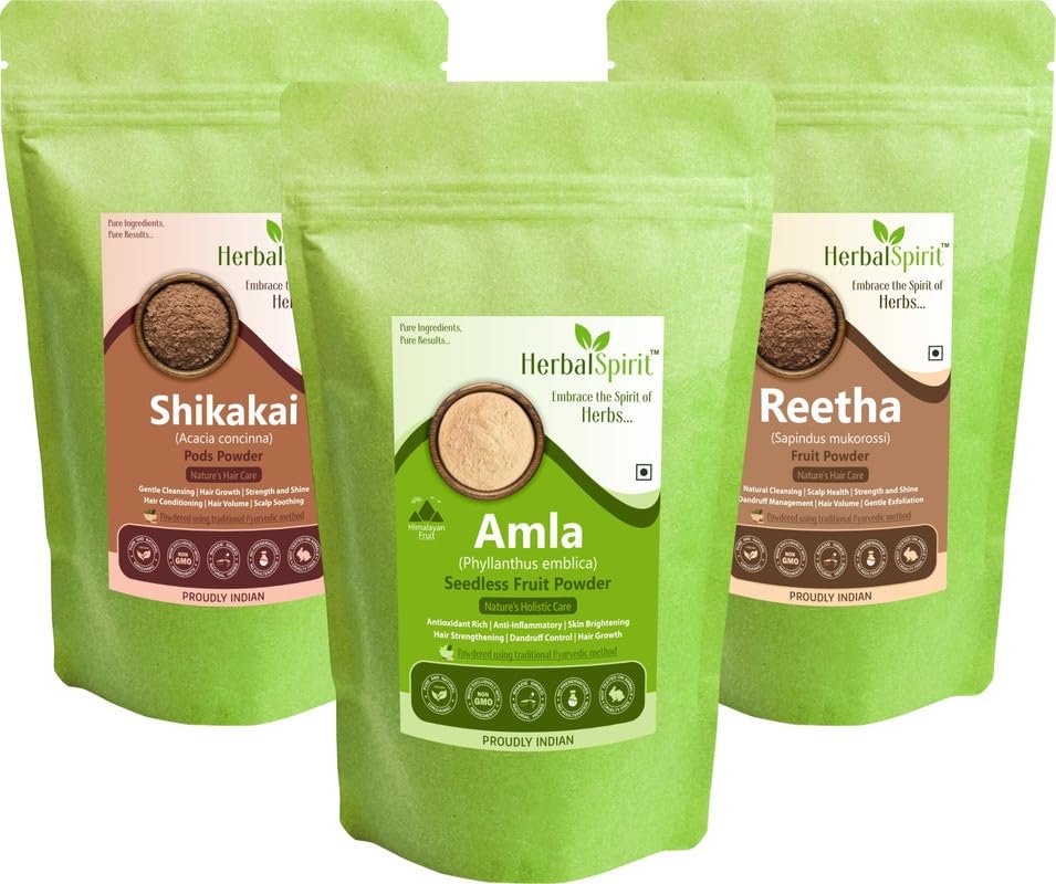 Herbal Spirit Amla Reetha Shikakai Powder for Hair | Reetha Amla Shikakai Powder | Amla Shikakai Reetha Powder for Hair | Herbal Hair Wash Powder | Hair Pack Powder for Hair Growth | 100gm each