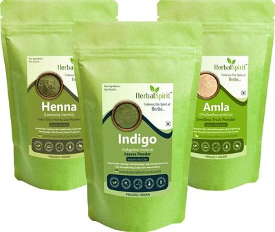 Herbal Spirit Henna Powder for Hair, Organic Amla Powder, Indigo Powder Organic for Hair Black | Henna Powder Organic for Hair, Amla Powder for Hair Growth, Organic Indigo Powder for Hair | 100gm each