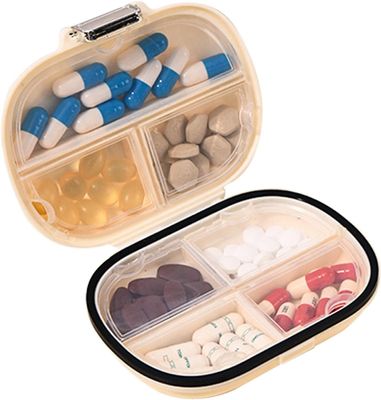 Cannagenix 7 Compartments Travel Pill Organizer Moisture Proof Pill Holder Daily Medicine Organizer Box Small Pill Case for Vitamin Supplement Pocket Pharmacy with Labels Pill Box for Purse Cute Pill Container