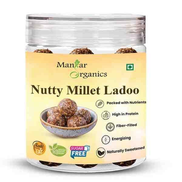 ManHar Organics Millet Nutty Ladoo Jar 300g (20 Pcs) - Healthy, Guilt-Free Snack | Made with Dry Fruits & Jaggery, No Added Sugar | Rich in Fiber & Nutrients | Energy Booster | Keto-Friendly | Gluten-Free