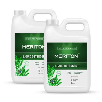 Meriton 5L-Bio Enzyme Powered Liquid Detergent For All Types Fabric | Deep Stain Removal, Fresh & Clean | Refreshing Scent | Eco-Friendly Formula | Suitable For Top & Front Load Washers (Pack Of 2)
