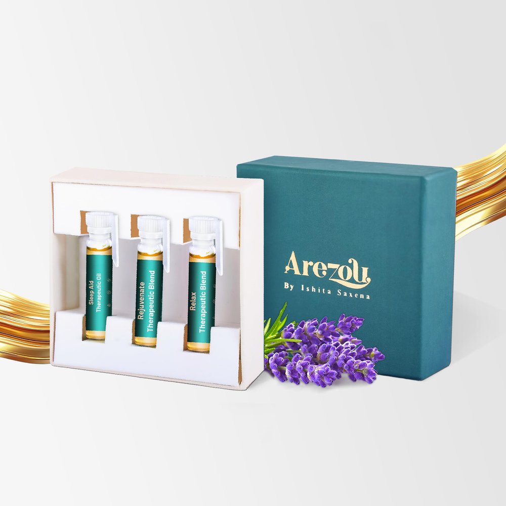 Arezou Aromatherapy Gift Set 100% Natural Essential Oils for Sleep, Stress Relief & Relaxation | Soothing 3-Piece Wellness Kit for Men & Women | Organic Oils for Energy & Calm | Gift for Office & Home