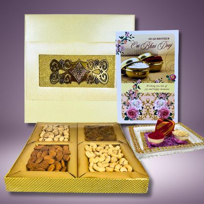 Almoda Creations Bhaidooj Festive Dryfruit Gift Box with Printed Message on Greeting Card (Design 4)