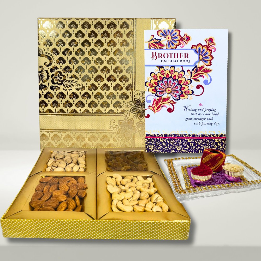 Almoda Creations Bhaidooj Festive Dryfruit Gift Box with Printed Message on Greeting Card (Design 2)