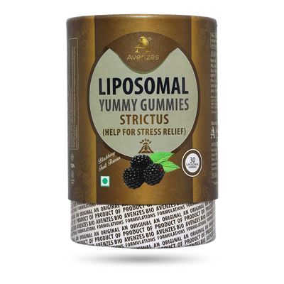 Avenzes Liposomal Yummy Gummies Strictus Stress Relief & Mood Support | 30 Days Pack | With Ashwagandha, L-Theanine & Liposomal Magnesium | Blackberry Flavor | 0 Side effects, 0 Sugar, Vegan