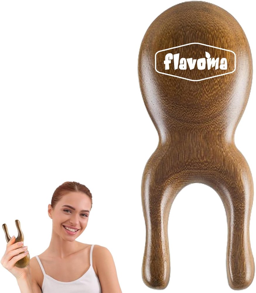 Flavoma Natural Wooden Gua Sha Facial Tools - Head Massager Sandalwood Wood Massage Tools for Face, Nose and Eye - Multifunctional Wood Therapy Massage Tools - Handheld Meridians Acupressure Tool