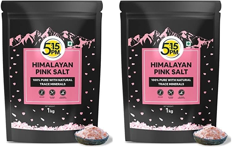 5:15PM Himalayan Pink Rock Salt 1Kg | 100% Pure Pink Salt With Natural Trace Minerals | Gourmet Quality Himalayan Rock Salt For Healthy Cooking  1Kg (Pack of 2)