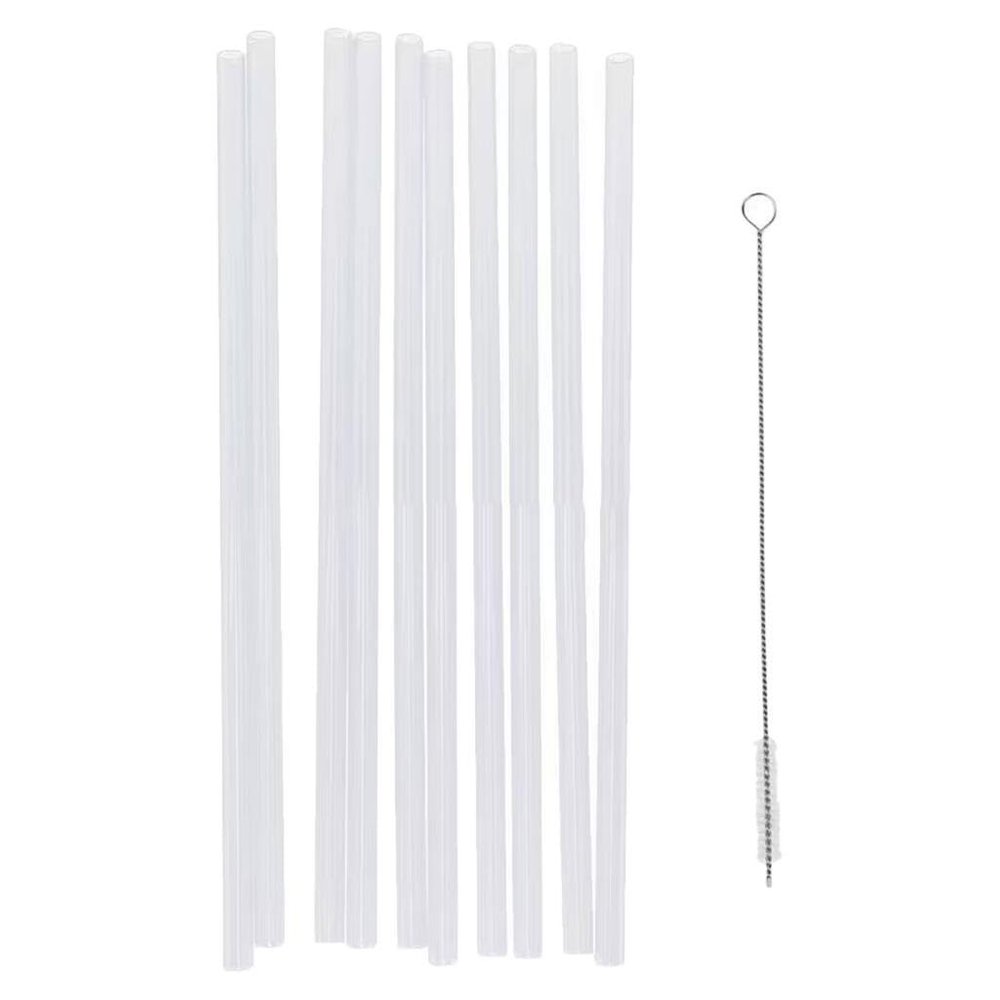 ATORSE 10 Pieces Reusable Clear Hard PVC Drinking Straws+1 Piece Cleaning Brush for Mason Jar and Tumblers Home Party Tableware