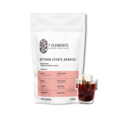 7 Elements Coffee Roasters Attikan Arabica Port-A-Brew Pour Over Coffee Drip Bags - 10 Sachets | Medium Roast | 100% Arabica Freshly Roasted Ground Coffee Bag | Rich Flavorful Coffee | Carry Anywhere