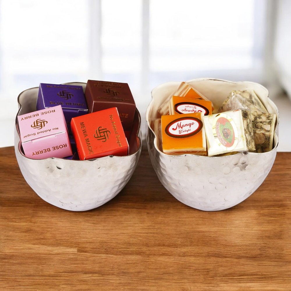 Amaram by Ghasitaram Gifts Silver Bowls with Bites|Gift for Diwali,Holi,Valentine,Birthday,Anniversary,Gift for Her,Him,Mothers Day,Fathers Day|
