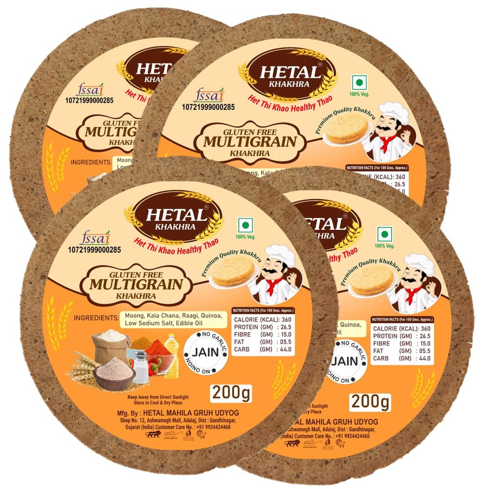 HETAL KHAKHRA Multigrain Khakhra | High Protein High Fiber |Healthy Anytime Snack | No Palm Oil | Natural Protein | Plant Based (Pack of 4)