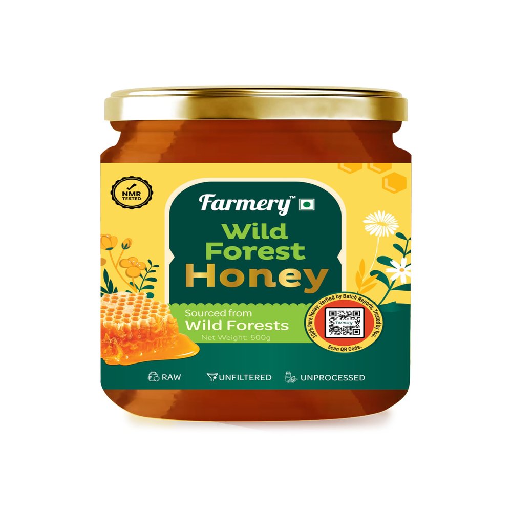 Farmery Raw Organic Honey (500g + 100g Free) | NMR Tested | Unprocessed | Unpasteurized | 100% Pure & Natural | No Sugar Adulteration | Healthy Choice (500gm + 100gm (Free), Wild Forest)