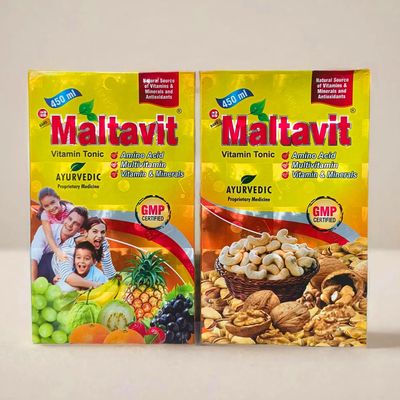 Ayurvedic Maltavit Vitamin Tonic: Amino Acid Enriched with Essential Vitamins and Minerals (Pack of 2 | 450ml. + 450ml)