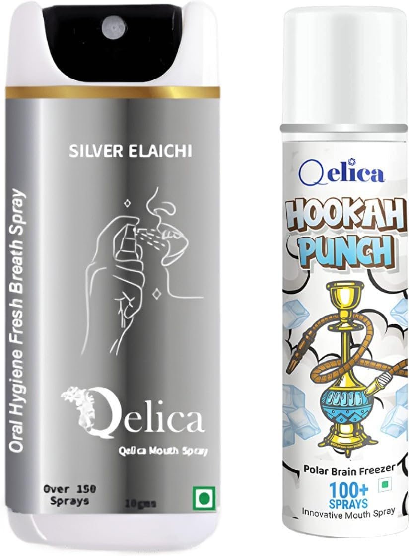 QELICA Mens and Womens Silver Elachi & Polar BF Instant Mouth Freshner Spray | Longlasting Freshness, Gumand Tooth Protection |Multi | 10 G (Pack of 2)