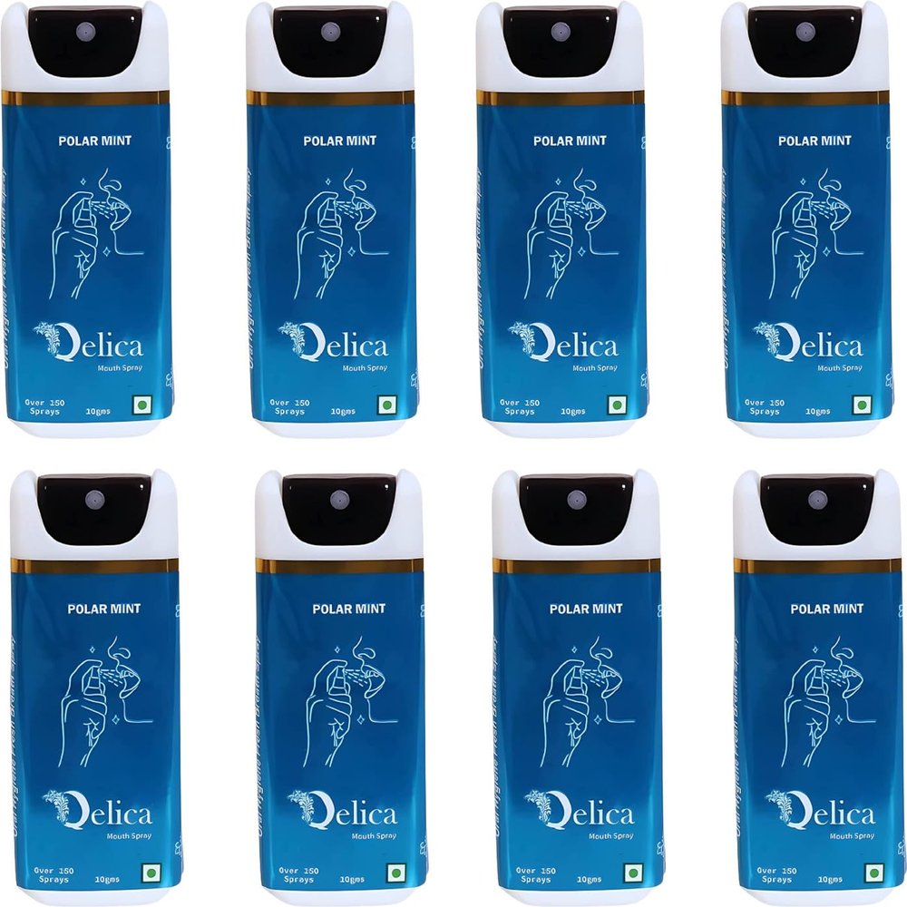 QELICA Mens and Womens Polar Mint Instant Mouth Freshner Spray | Longlasting Freshness, Gumand Tooth Protection |Multi | 10 G (Pack of 8)