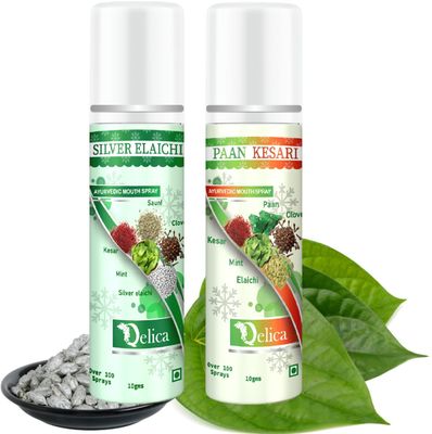 QELICA Mens and Womens Paan Kesari, Silver Elachi Instant Mouth Freshner Spray | Longlasting Freshness, Gumand Tooth Protection |Multi | 10 G (Pack of 2)