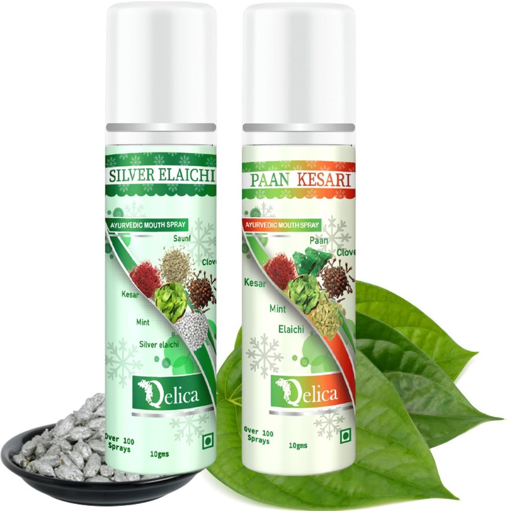 QELICA Mens and Womens Paan Kesari, Silver Elachi Instant Mouth Freshner Spray | Longlasting Freshness, Gumand Tooth Protection |Multi | 10 G (Pack of 2)