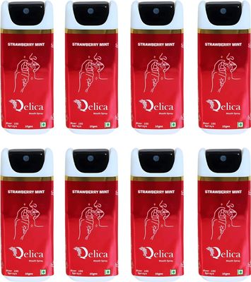 QELICA Mens and Womens Strawberry Instant Mouth Freshner Spray | Longlasting Freshness, Gumand Tooth Protection |Multi | 10 G (Pack of 8)