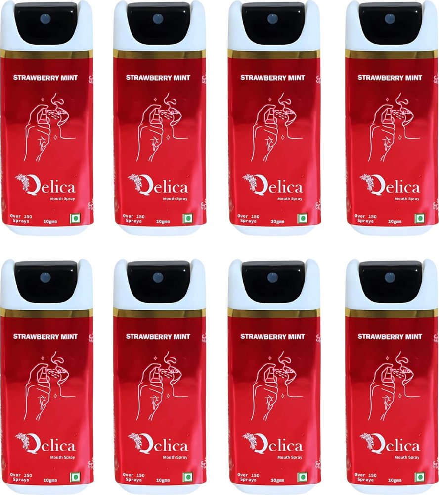 QELICA Mens and Womens Strawberry Instant Mouth Freshner Spray | Longlasting Freshness, Gumand Tooth Protection |Multi | 10 G (Pack of 8)