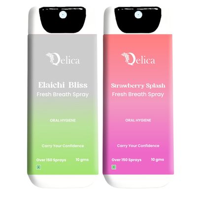 QELICA Mens and Womens Strawberry Splash, Elaichi Bliss Instant Mouth Freshner Spray | Longlasting Freshness, Gumand Tooth Protection |Multi | 10 G (Pack of 2)